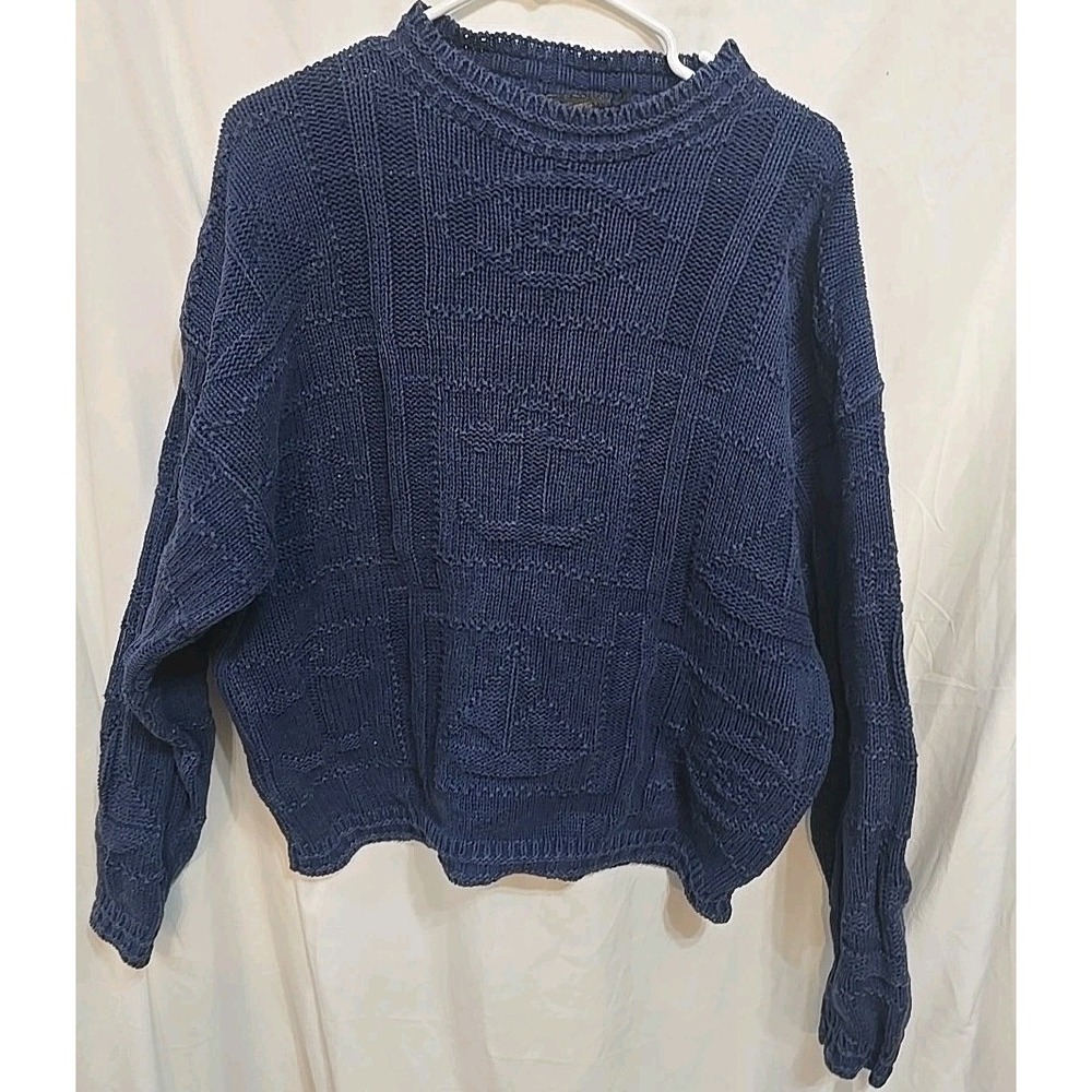 Vintage Eddie Bauer Women's Pullover Sweater Blue Nautical Pattern Size M